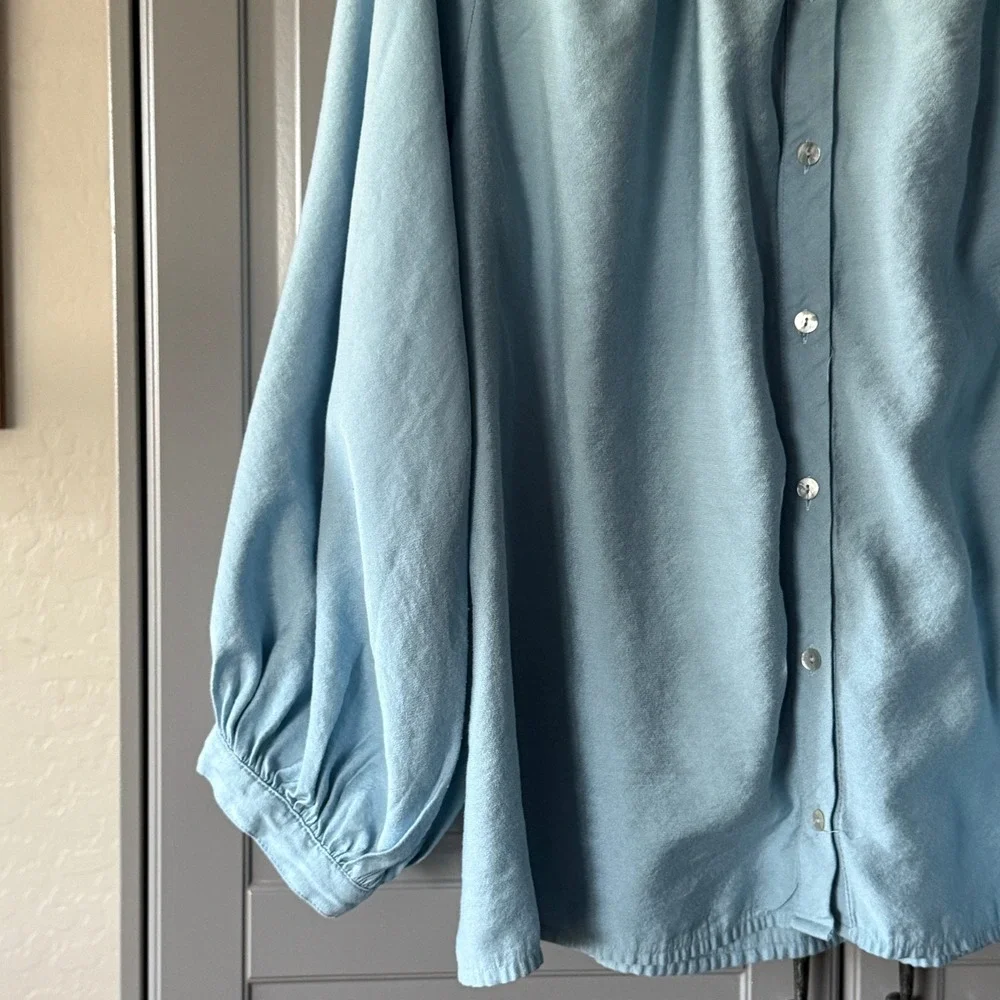 Pomander Place Jett Carolina Blue Blouson Sleeve Poet Shirt, XXL - Picture 4 of 11